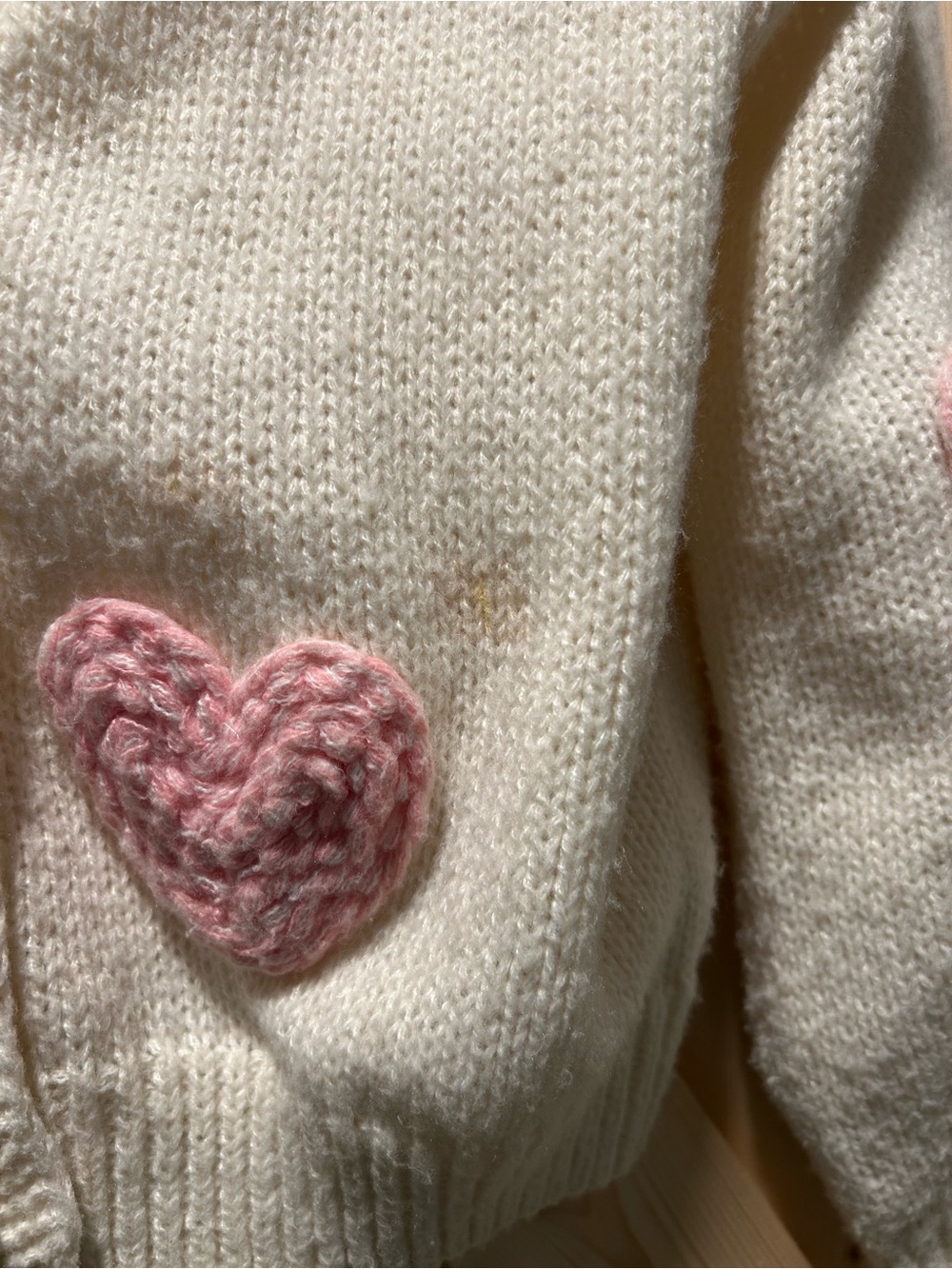 Cream Cardigan with Pink Heart Knit Appliqués - Picture 2 of 3